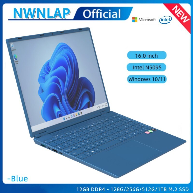 Touch ID PC Portable 12GB RAM+512GB SSD Laptop Intel N5095 CPU 16.0" IPS 1920X1080P Win10 Notebook Game Computer 5000mAh Battery