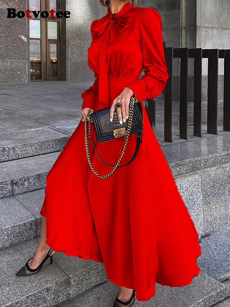 Botvotee Women Dress Long Sleeve Formal Stretch Dress Elegant Office Lady Stand-UP Collar Black Fashion 2023 New Spring Basics