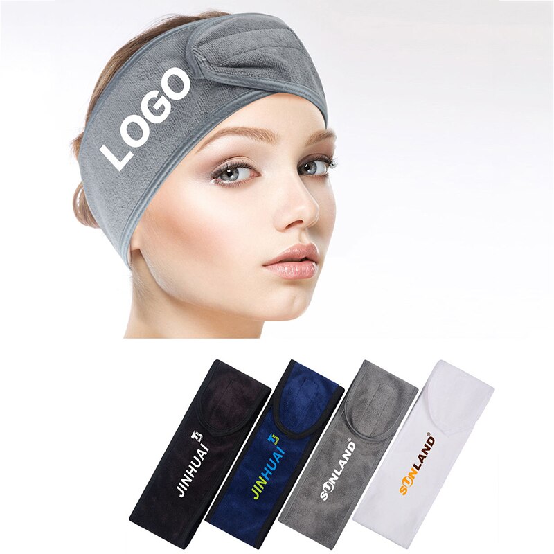 50pcs Custom Logo Spa Facial Hairband Terry Cloth Spa Head Band Stretch Towel Washable Facial Spa Headband Makeup Private Label